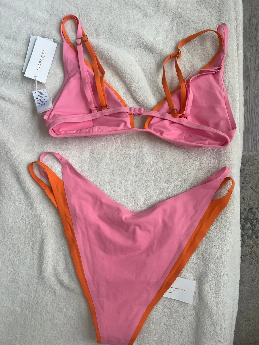 NWT | l*space Pink with Orange Trim Two-Piece Bikini, Size L